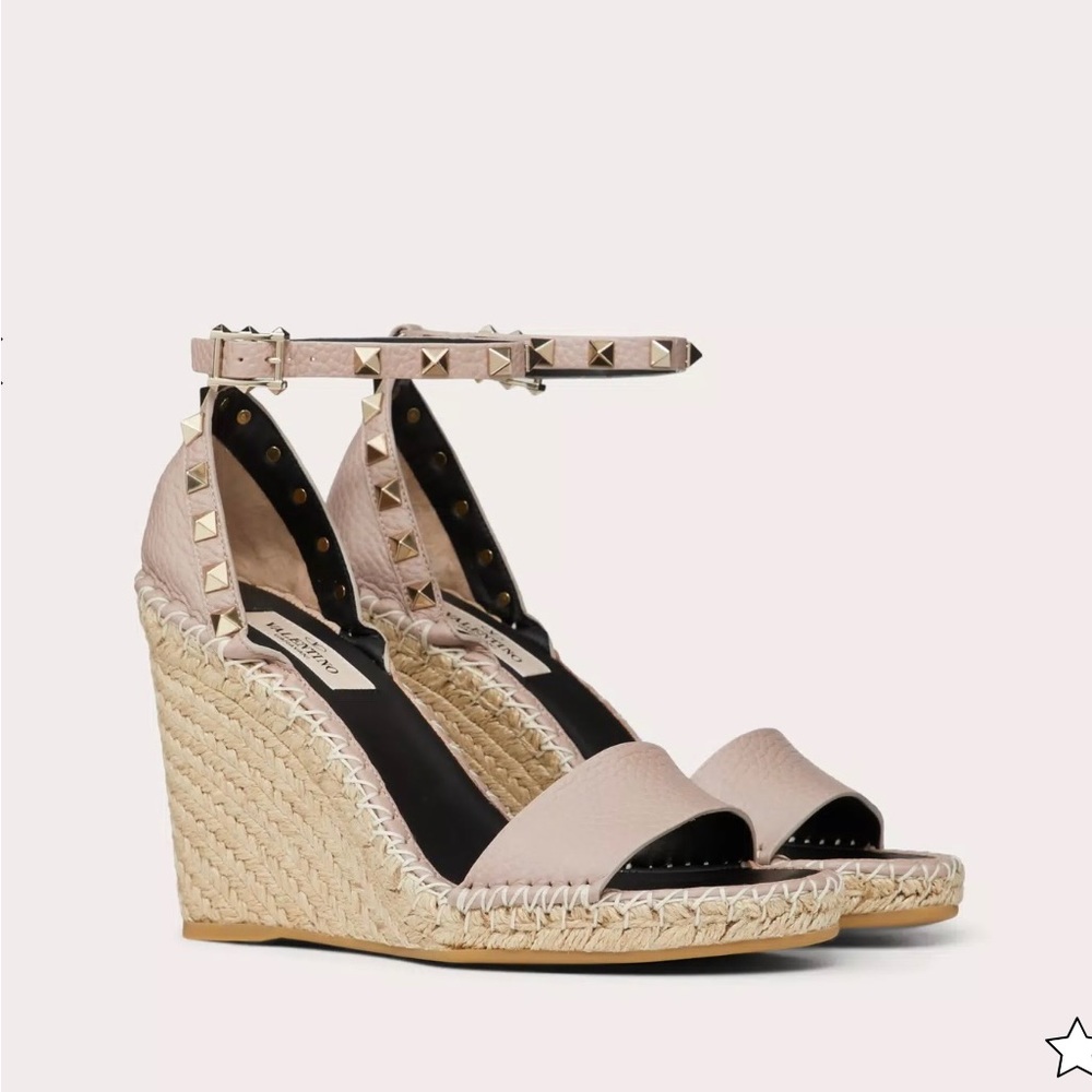 Valentino Rockstud Espadrille Wedge Sandal